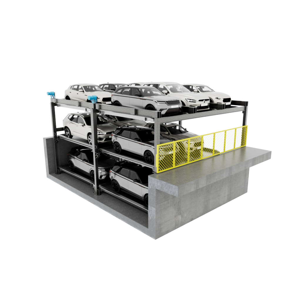 2 High 1 Deep Tandem Puzzle Parking System This 2 Level High, 1 Deep Tandem puzzle parking design offers two levels at grade with a min of 12’ clear to 14.5’ clear and a 6’-10” to 8’ pit depth depending on the size of vehicles deposited on each level. This puzzle parking solution can be custom designed and built as a tandem configuration. Efficient Puzzle Parking System for Independent Access The Automated Parking Company’s Puzzle car parking is a semi-automated system that allows each parking space to be independently accessed. Cars are stored and retrieved with lateral or vertical motion in an efficient puzzle car parking system. Unlike mechanical stacker parking, vehicles can be moved within the Puzzle parking system automatically ridding you of any need for attendants. Whether standalone structures or tandem configurations, this Puzzle parking system is extremely versatile. These systems are ideal for retrofit or new construction projects and can be built as part of existing or new developments to complement the overall look. Get Smart Parking Systems for Efficient and Convenient Parking Solutions Parking space is at a premium in all metro markets, but The Automated Parking Company is here to revolutionize parking with automated parking systems and robotic AGV parking solutions. We can help you enhance your property value and offer customers or residents a hassle-free and convenient parking experience that caters to the demands and challenges of modern urban living. Looking for efficient parking solutions? Contact us today for smart parking solutions designed for your needs. How puzzle parking works, Puzzle Parking User Guide, What is the meaning of puzzle parking? Stacked Parking Lifts, Modular, cost-effective. New builds & retrofits, Save 50% of space. No attendant needed, Up to 7 levels High Vertical Lift Puzzle Parking, EV charging available Parking Stacker System, Tower Parking System, Reduced construction cost, full access to all parking entrances and exits at ground level, Optimizing convenience and efficiency, Why Puzzle Parking Systems Are the Future of Parking, puzzle lift parking system is a vertical parking solution designed to optimize space usage without requiring more space or land