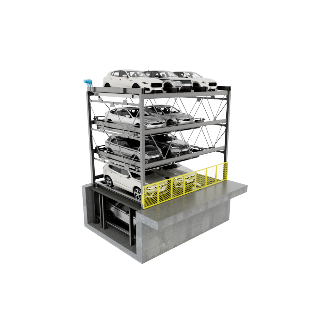 4 High 1 Deep Puzzle Parking System This 4 High, 1 Deep puzzle parking system solution offers four levels at grade with a min of 24’ clear to 26’ clear and a 6’-10” to 8’ pit depth depending on the size of autos deposited in the puzzle system. Efficient Puzzle Parking System for Independent Access The Automated Parking Company’s Puzzle car parking is a semi-automated system that allows each parking space to be independently accessed. Cars are stored and retrieved with lateral or vertical motion in an efficient puzzle car parking system. Unlike mechanical stacker parking, vehicles can be moved within the Puzzle parking system automatically ridding you of any need for attendants. Whether standalone structures or tandem configurations, this Puzzle parking system is extremely versatile. These systems are ideal for retrofit or new construction projects and can be built as part of existing or new developments to complement the overall look. Get Smart Parking Systems for Efficient and Convenient Parking Solutions Parking space is at a premium in all metro markets, but The Automated Parking Company is here to revolutionize parking with automated parking systems and robotic AGV parking solutions. We can help you enhance your property value and offer customers or residents a hassle-free and convenient parking experience that caters to the demands and challenges of modern urban living. Looking for efficient parking solutions? Contact us today for smart parking solutions designed for your needs.