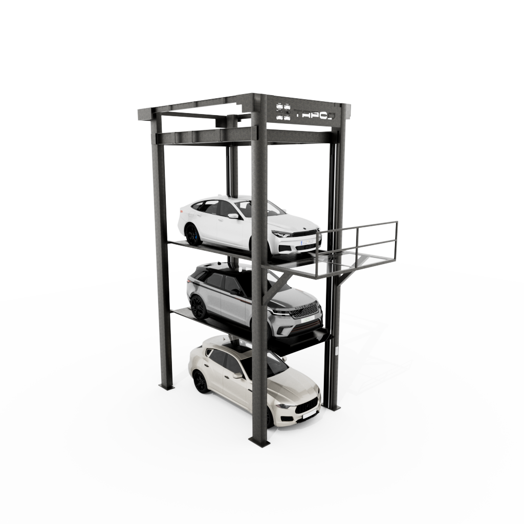 Triple Vehicle Car Stacker - The Triple Car Stacker Parking and Car Storage System’s height is adjustable and stows three cars in a vertical stack. The lower parking space must always be empty for the upper platforms to be lowered. This system can be installed indoor, outdoor, and for both new and/or retrofit projects. Save Time and Money with The Automated Parking Company’s Car Parking Lifts For residential facilities, garage car lift storage can maximize storage space and offer safe and convenient car storage. The garage parking lift can save you from incurring the cost of a major renovation to create added parking space or paying for expensive off-site storage. For maximum capacity, consider either our two post double stacker or our four post parking lifts, both offering a high lifting capacity and certified to be safe for most any use. If you are considering parking options for a multi-family complex or a commercial establishment where parking demand is high but there is limited space for parking, a mechanical stacked parking solution is ideal. Depending on the requirement, you can opt for the two post double stacker or four post triple and quad stacker to create maximum parking space for users’ ease and convenience. Get Reliable Car Stacker Solutions at TAPCO When it comes to car stacking solutions and attended parking systems, The Automated Parking Company stands out as the most reliable provider offering matchless expertise and service. With years of experience in automated parking solutions and mechanical parking stackers, we have established ourselves as pioneers in the field and continually push the boundaries for innovative parking solutions. We understand the unique requirements of each project or property, which is why we work closely with our clients to design and form tailored attended parking systems that cater to the project or property layout and parking requirements. Our parking solutions are engineered and manufactured for longevity, as our systems are subjected to vigilant and thorough scrutiny to ensure reliability and durability for long-lasting performance. Whether you require a retrofit for an existing property or want to incorporate an attended-oriented parking system into a new project, we are here to offer efficient and cost-effective solutions. Contact us today to discuss your parking needs.