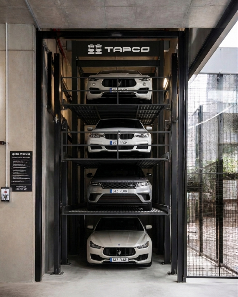 Quadruple Car Stackers Maximize Parking Capacity in high dense Urban Areas